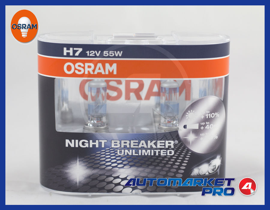 2 LAMPADINE OSRAM H7 NIGHT BREAKER UNLIMITED 12V 55W LAMPADE FARI LUCE PX26D