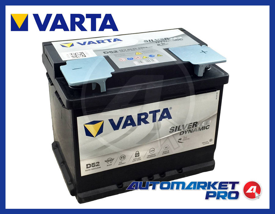 BATTERIA PER AUTO VARTA D52 AGM 60AH 680A 12V START&STOP 560901068 242x175x190