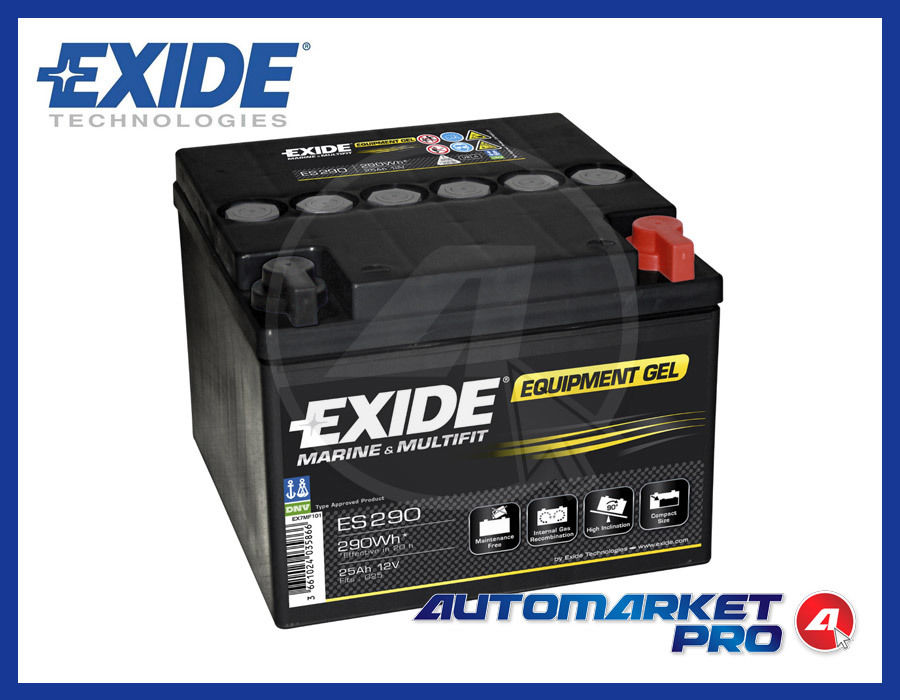 BATTERIA EXIDE ES290 AL GEL TRAZIONE SERVIZI  NAUTICA 290A 25Ah VERO GEL NO AGM